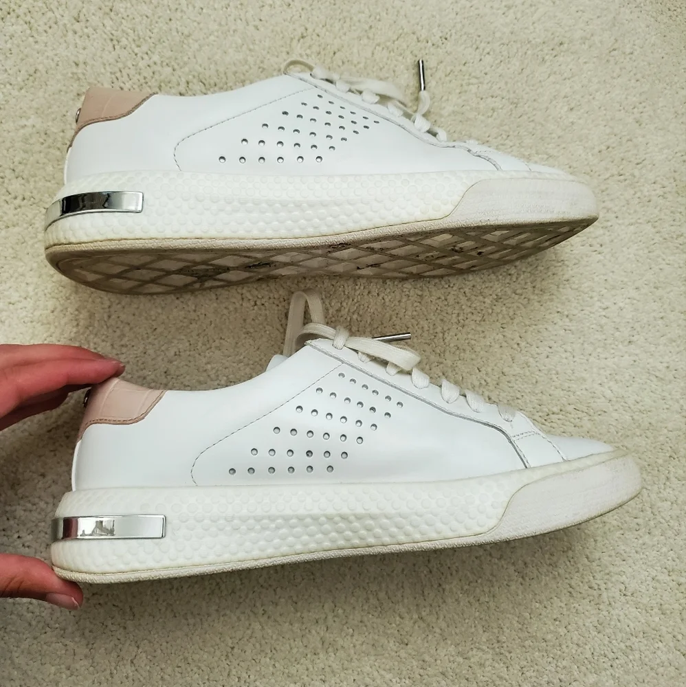 Michael Kors Codie Lace Up Optic White Leather Sneakers with Croc Accent sz8